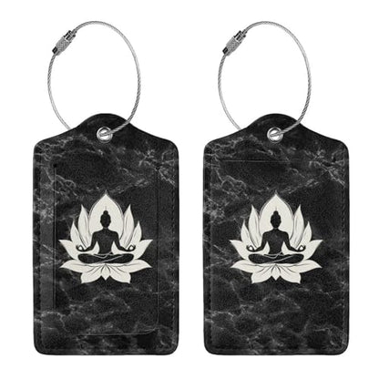 Buddha Meditation Flower Set of 2 Durableleather Luggage Tags Stylish Travel Gear Men Women