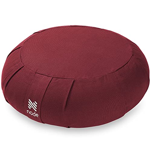 Zafu Meditation Cushion, 15" Round Buckwheat Yoga Pillow with Organic Cotton Cover - Burgundy