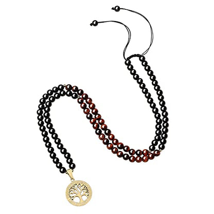COAI Tree of Life Necklace 108 Mala Beads, Women's Men's Beaded Necklace, Japa Mala for Yoga Meditation 6mm - style: Obsidian & Red Tiger Eye