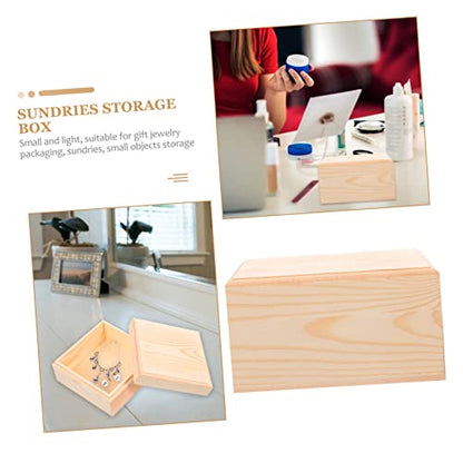 Outanaya Wooden Storage Box with Lid Square Sundries Organizer for Jewelry Gifts and More Premium Pine Material Design for Desktop Use - size: 12.5X12.5X6CM