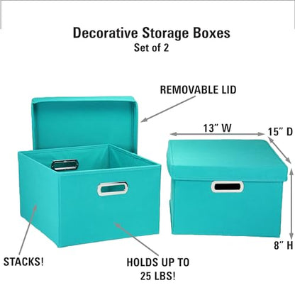 Household Essentials Fabric Storage Boxes with Lids and Handles, Aqua - color: Aqua, size: 2 Count
