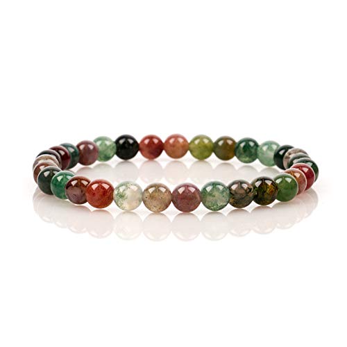Cherry Tree Collection - Small, Medium, Large Sizes - Gemstone Beaded Bracelets For Women and Men - 6mm Round Beads - color: Indian Agate, size: Small