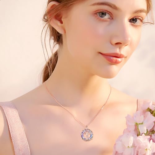 TOUPOP Tree of Life Necklace Gifts for Women 925 Sterling Silver Family Tree Pendant with Crystal Birthday Irish Jewelry Gifts for Women Her Wife Mom - color: 02-Rose Gold-Purple Crystal