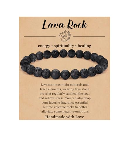 BOMAIL Natural Stone Bracelet for Women Men - 8MM Semi-Precious Gemstone Beaded Bracelet Healing Crystal Stretch Bracelet Yoga Bracelets Jewelry - color: Lava Rock