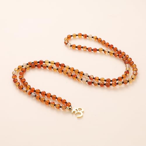 COAI Handmade 108 Mala Beads Necklace, Stainless Steel OM Charm Beaded Necklace for Women