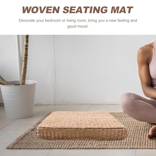LALAFINA Straw Woven Meditation Pillow Floor Cushion Japanese Zabuton Seat Pad 40x40cm 6cm Thick Natural Grass Mat for Yoga, Zen Sitting, Temple and Home Use