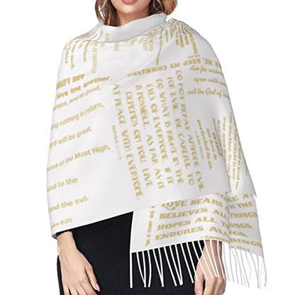 Presents for Women,White Religious Christian Jesus Loves Me Bible Verse Fringe Pashmina Shawl Wrap for Bridal Wedding Party - color: White Gold Love