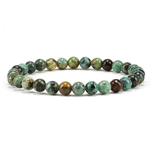 Cherry Tree Collection - Small, Medium, Large Sizes - Gemstone Beaded Bracelets For Women and Men - 6mm Round Beads - color: African Turquoise, size: Medium