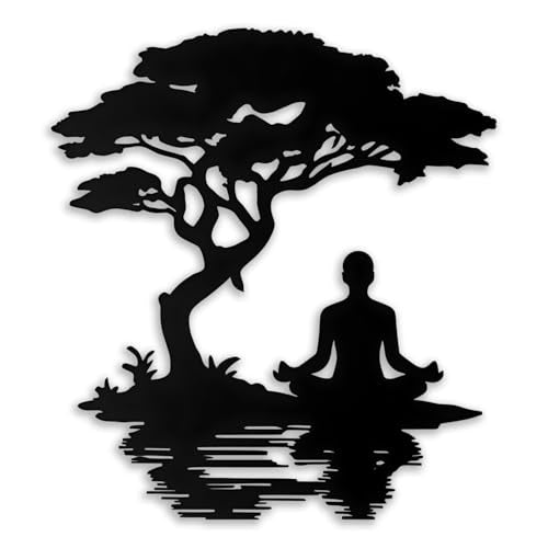 OPTYBVFD Serene Tree Figure Metal Wall Decor - Yoga Meditation Room Decor Zen Wall Art Home Decor for Living Room, Bedroom, Courtyard, Patio (Black)