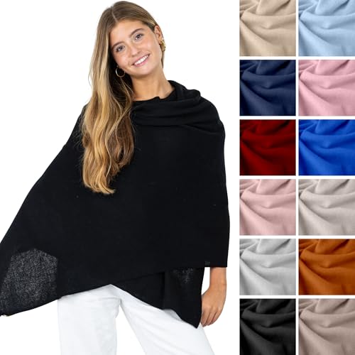 Velanio Cashmere Luxury Knitted Wrap Travel Shawl Scarf, Pashmina Stole, All-Season Scarf for Women Cashmere Wool Blend - color: Velvet Black