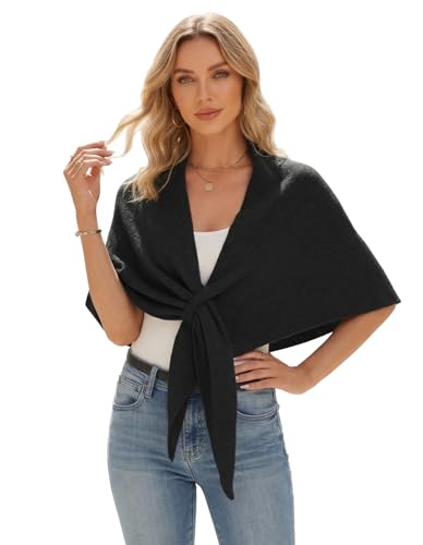 Shawl Wraps Women Pashmina Cardigan Triangle Cape Knit Shoulder Top Sweater Scarf for Fall Winter - color: 01 Black