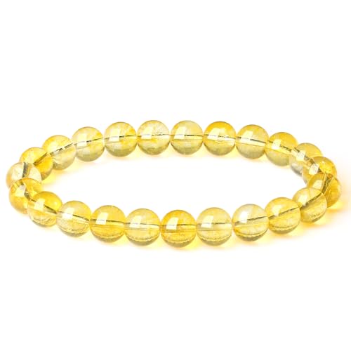 MAIBAOTA Healing Crystal Bracelet for Women Men, 8/4 mm Natural Stone Beaded Bracelets, Jewelry Birthday Gifts, Round Gemstones Stretch Bracelets - color: Yellow-Citrine, size: 8 mm