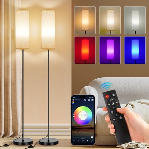 FRIDEKO HOME 2 Pack Floor Lamps for Living Room, Dimmable Colors Temperature & Brightness, Modern Floor Lamp with Remote, Tall Standing Lamps for Living Room Bedroom Office, Beige Shade 9W Smart Bulb - color: Beige 2_Pack