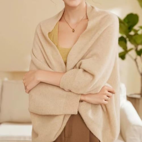 WaJuemy Shrug Sweater Shawl Wraps for Women Soft Cashmere Ponchos Sweater Cardigan Casual Open Front Top Cape Shawls - color: 13 Camel
