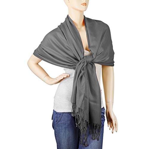 Falari Women's Soft Solid Color Pashmina Shawl Wrap Scarf, for Wedding, Bridesmaid Gifts, Evening Dress - color: Dark Grey
