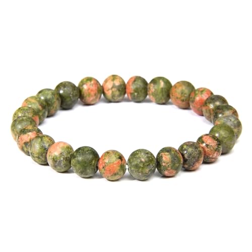 Elm City Direct 8mm Natural Stone Beaded Bracelet – Unisex Crystal Stretch Bracelets for Men & Women, Chakra & Healing Jewelry, Gift-Ready Beaded Bracelets - color: Unakite