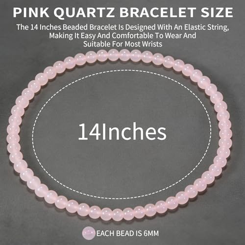 14in Agate Wrap Bracelet for Women Men Natural Round Beaded Agates Stone Healing Stretch Bracelets Elastic Handmade Polished Gemstone Beads Bracelet - color: Pink Quartz, size: 6mm Beads