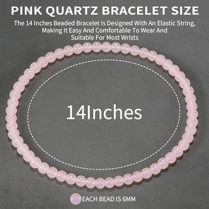 14in Agate Wrap Bracelet for Women Men Natural Round Beaded Agates Stone Healing Stretch Bracelets Elastic Handmade Polished Gemstone Beads Bracelet - color: Pink Quartz, size: 6mm Beads