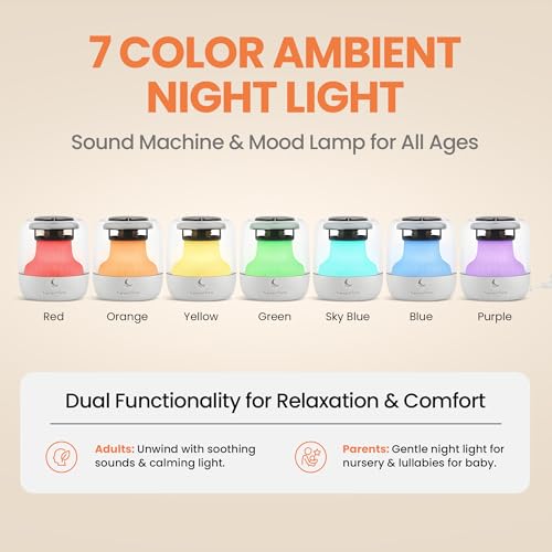 Mini Sleep Sound Machine for Baby, Kids & Adults – 15 Calming Sounds, Soft Night Light, USB-C Rechargeable (10+ hrs), Timer – Portable Travel White Noise Machine by TranquilTone