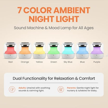Mini Sleep Sound Machine for Baby, Kids & Adults – 15 Calming Sounds, Soft Night Light, USB-C Rechargeable (10+ hrs), Timer – Portable Travel White Noise Machine by TranquilTone