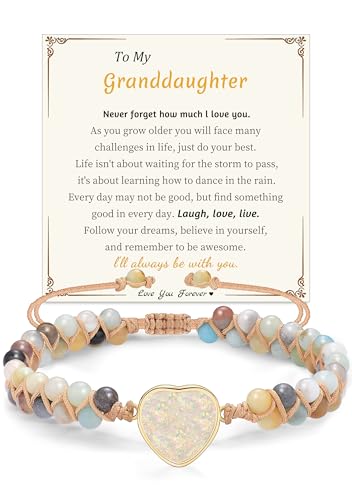 Gifts for Daughter Granddaughter, To My Mom Grandma Wife Girlfriend Sister Jasper Heart Bracelets Birthday Graduation Anniversary Christmas Stocking Stuffers Valentines Mothers Day Jewelry - style: 7.Gift To My Granddaughter2: Amazonite Beads
