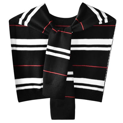 WaJuemy Sweater Shawl Wraps for Women Sweater Knitted Knotted Shawls Travel Casual Scarf Cape Shoulder Tops Fashion Wrap - color: Black/White/Red