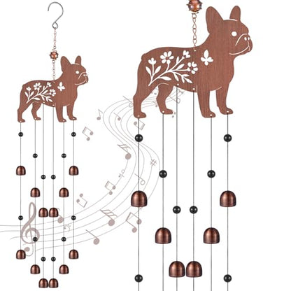 Cinnvoice 24 Inch Metal Wind Chimes for Outside Decor with S Hook, Birthday Gift for Women Men Bronze Memorial Gift with 12 Bell for Patio Garden Yard Lawn Front Yard Housewarming(French Bulldog) - style: French Bulldog