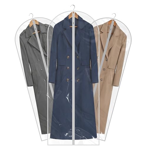 60” All Clear Garment Bags for Travel - PEVA Waterproof Suit Cover with Zipper for Hanging Clothes, long Gowns - Durable Dresser for Closet Storage, Dustproof & Moisture Resistant - 60”/6 Pack - size: 60" -6 Pack