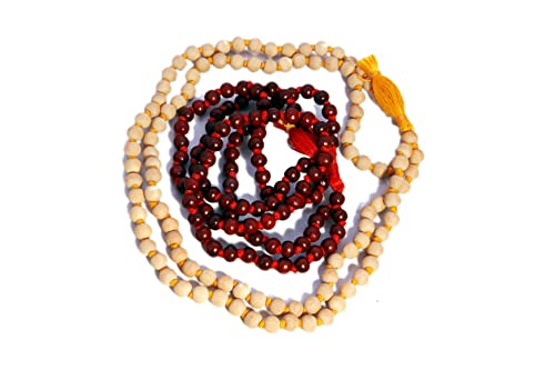Mala Pack of 2 Rose Wood Mala and Tulsi Mala Beads 108 + 1 | Buddhist Prayer Beads Mala for Jaap and Unique rudraksha mala| knotted prayer beads & Meditation Beads