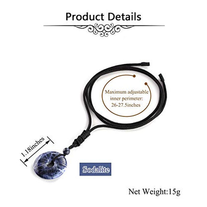 Jovivi 30mm Circle Donut Healing Crystals Necklace Natural Semi-Precious Chakra Gemstone Stone Amulet Lucky Coin Donuts Charm Protection Quartz Reiki Pendant Necklace for Men Women Adjustable Rope - color: 2pcs(Rose Quartz+Sodalite)