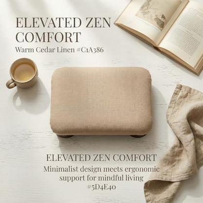 Meditation Floor Cushion with Wooden Legs,Portable Seating Pillow for Yoga, Tea Ceremony,and Living Room, Soft Linen Fabric, Low Profile Floor Seat for Adults, Large