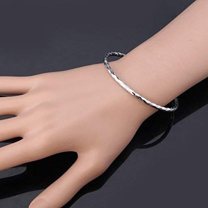 U7 Unisex Simple Cuff Bracelet 18K Real Gold Platinum Plated Fine Bracelets Fashion Jewelry Open Bangle Cuff Bracelets, Twisted or Heart Style - color: A. Basic Platinum