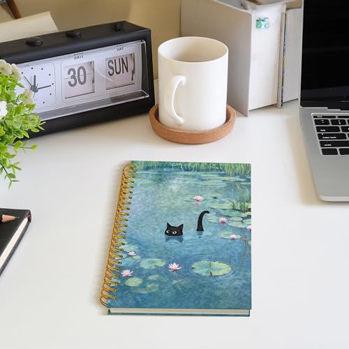 ROXMART Funny Black Cat in Water Lily Pond Spiral Notebook Journal, Cat Lover Mom Lady Gifts for Women, Whimsical Cute Black Kitty Kitten Hardcover Notebook Journal, 5.5x8.3 Inch - color: Style04