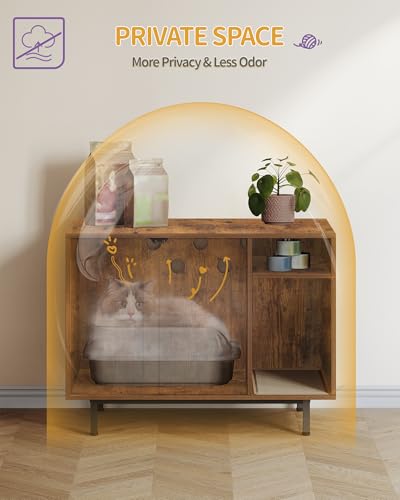 Hzuaneri Cat Litter Box Enclosure Enclosed, Hidden Litter Box Cabinet Furniture with Storage, Wooden Indoor Cat House Large, Modern End Table for Living Room Entryway, Rustic Brown and Black CB01501B - color: Rusic Brown