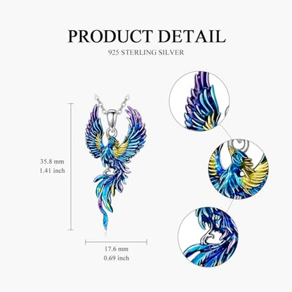 Hummingbird/Phoenix/Owl/Dove/Flamingo/Raven/Blue Jay/Cardinal/Peacock/Eagle/Parrot/Robin Necklace for Women 925 Sterling Silver Bird Pendant Necklace Animal Jewelry Gift for Mother Wife - style: Phoenix Necklace