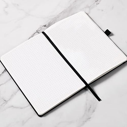 Dotted Journal/Notebook - Dot Grid Hard Cover Notebook, Premium Thick Paper with Fine Inner Pocket, Black Smooth Faux Leather, Pen Loop, 5.3''×8.26'' - Black - color: Black, size: Dotted