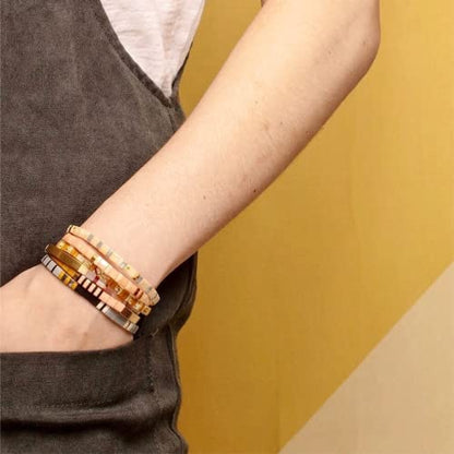 Summer Candy Colors Tila Flat Seed Beads Stretch Strand Bracelet for Women- Trendy Unique Friendship Handmade Mixed Colorful Square Beaded Link Bracelets Stackable Jewelry Gifts - color: 0080D