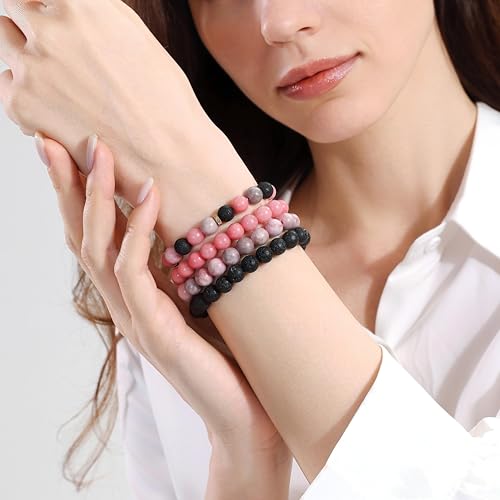 Fengling 4 PCS Beaded Crystal Bracelet for Women 8mm Natural Gemstones Handmade Bracelet for Girls Healing Stretch Bracelets Crystal Jewelry for Women Gifts