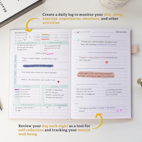 Mental Health Journal for Women and Men - Anxiety & Guided Journal with Mood & Habit Tracker - Take 5 Minuets Everyday - 91 Days Self Care Journal with Prompts, Begie - color: Beige