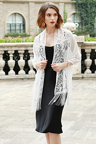 RIIQIICHY Shawls and Wraps for Evening Dresses Scarfs for Women Pashmina Wedding Formal Shawl - color: White-1