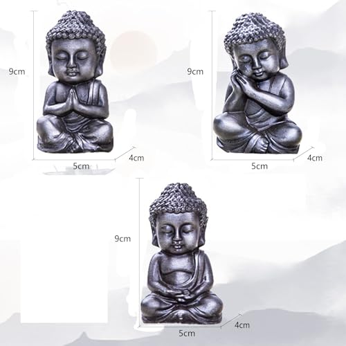 Mini Meditation Buddha Ornament, Solid Cast Iron Figurine, Outdoor Garden Decor Sculpture, Feng Shui Artwork for Home Living Room (Silvery,1)