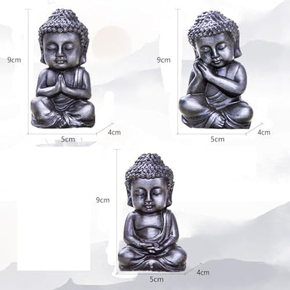 Mini Meditation Buddha Ornament, Solid Cast Iron Figurine, Outdoor Garden Decor Sculpture, Feng Shui Artwork for Home Living Room (Silvery,1)