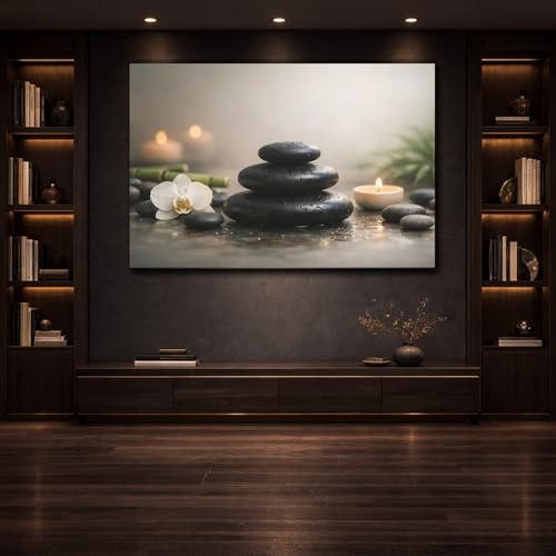 Nature Zen Stones Spa Decor - Canvas Wall Art Print 48×32 inch (120×80 cm) - Horizontal / 1.25 inch (3 cm)