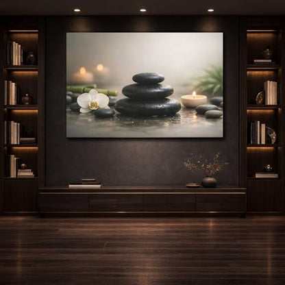 Nature Zen Stones Spa Decor - Canvas Wall Art Print 48×32 inch (120×80 cm) - Horizontal / 1.25 inch (3 cm)