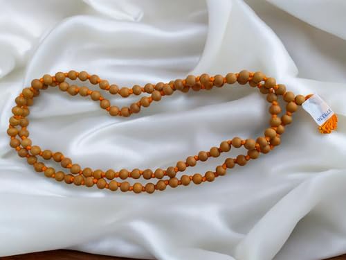 Sandalwood Japa Mala 8MM – White Chandan Mala Aromatic Fragrant Hand-Knotted Tibetan Prayer Beads for Meditation, Yoga, Chanting, Bracelet & Necklace Jewelry | Genuine Nepal Buddhist Wooden Mala