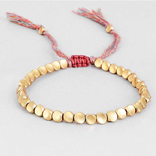 Acxico 2Pcs Tibetan Buddhist Braided Cotton Copper Beads Lucky Rope Bracelet Bangle