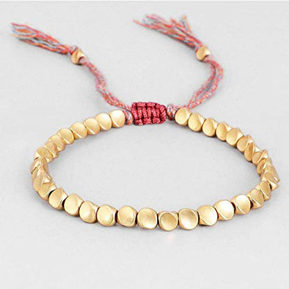 Acxico 2Pcs Tibetan Buddhist Braided Cotton Copper Beads Lucky Rope Bracelet Bangle