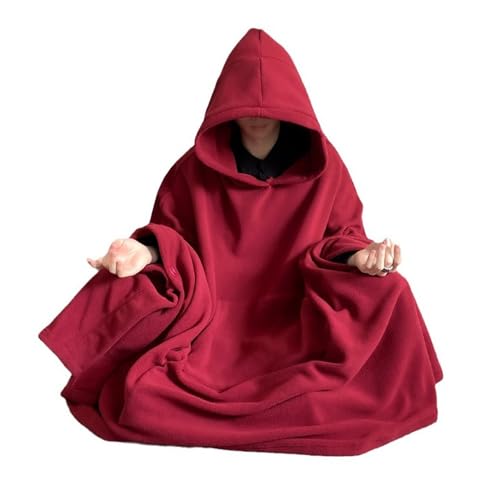 Unisex Warm Meditation Cloak Comfortable Thickened Autumn Winter Hooded Monk Clothing ﻿(Wine red,M) - color: Wine Red, size: Large