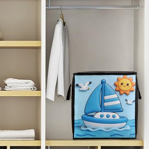 Carolina Blue White Sailing Boat Storage Bag Portable Closet Organizer Storage Bags Quilt Storage Bags with Zippered Breathable Storage Bag with Carry Handles for Blanket Pillow Bedding