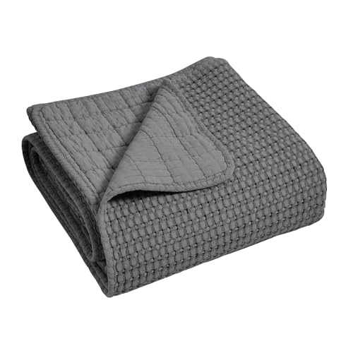 Levtex Home - Mills Waffle - Throw - Charcoal Cotton Waffle - Throw Size 50 x 60in.